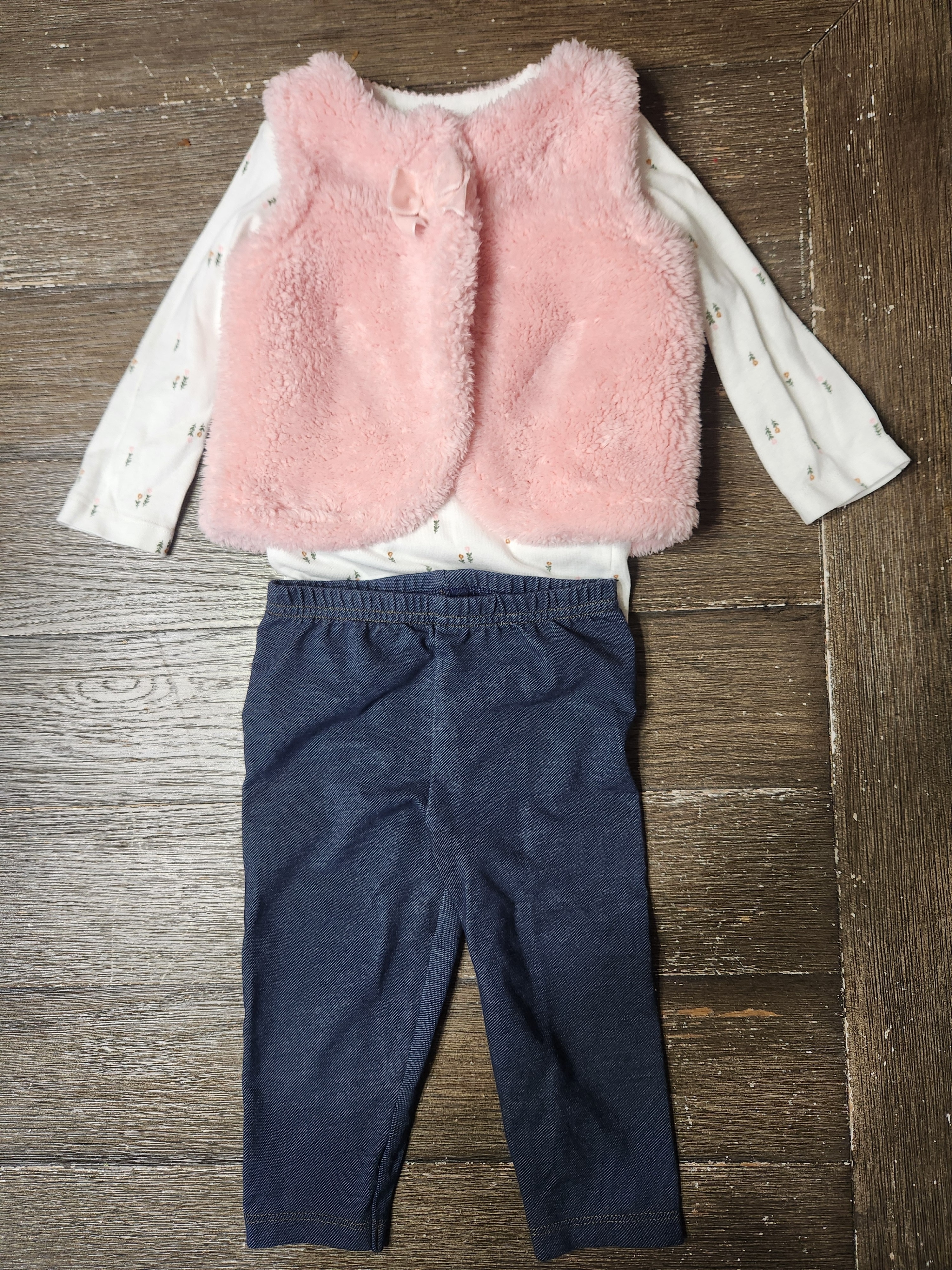 Carter's Pink Fuzzy Vest And Navy Blue Legging Set
